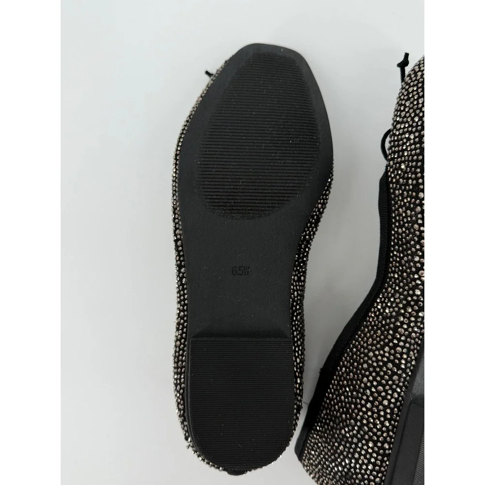 Torrid Black Rhinestone Bow Ballet Flats Studded Wide Width Shoes Size 6.5W